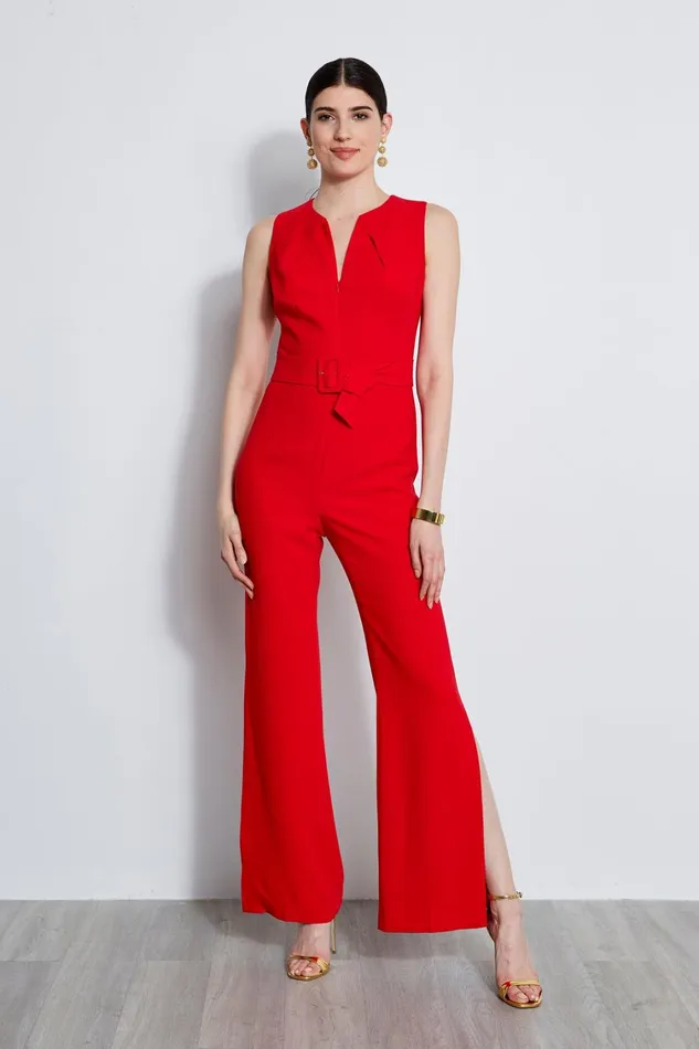 Elie Tahari Sleeveless Dresses Belted Slit Jumpsuit Berry 8211 Women