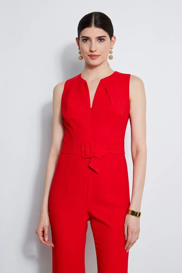 Elie Tahari Sleeveless Dresses Belted Slit Jumpsuit Berry 8211 Women