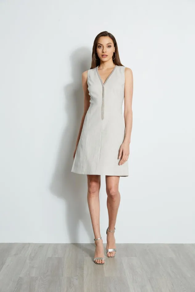 Elie Tahari Sleeveless Dresses Linen Chain Dress Putty Melange 8211 Women