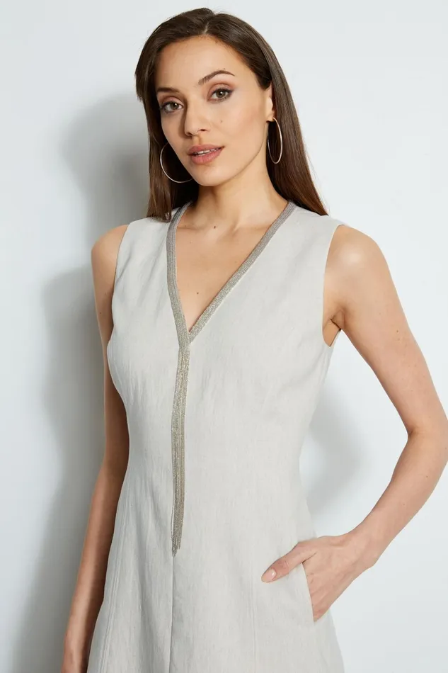 Elie Tahari Sleeveless Dresses Linen Chain Dress Putty Melange 8211 Women