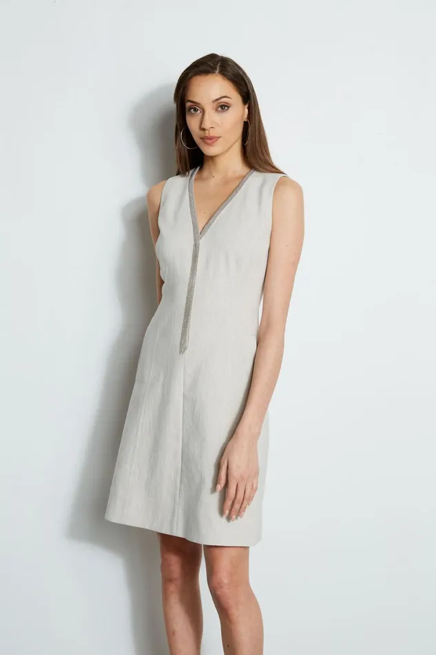 Elie Tahari Sleeveless Dresses Linen Chain Dress Putty Melange 8211 Women