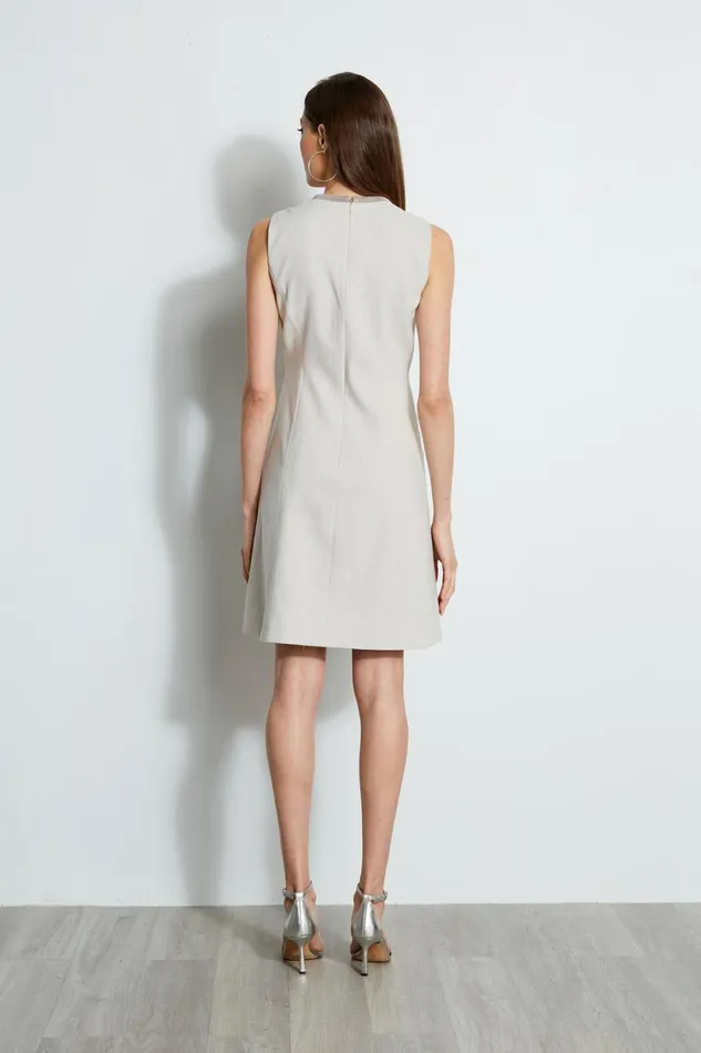 Elie Tahari Sleeveless Dresses Linen Chain Dress Putty Melange 8211 Women
