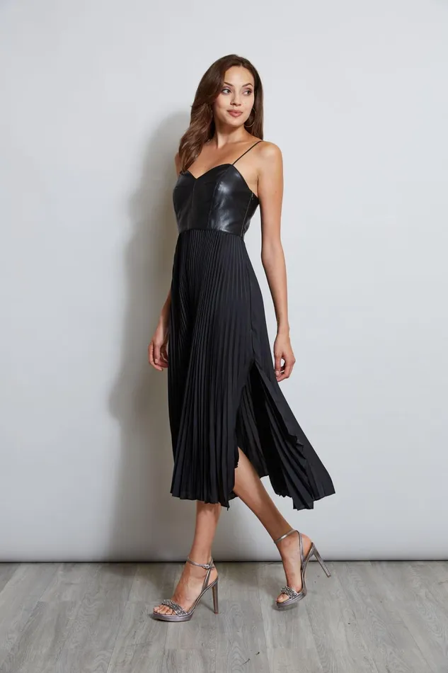 Elie Tahari Sleeveless Dresses Vegan Leather Pleated Dress Black 8211 Women