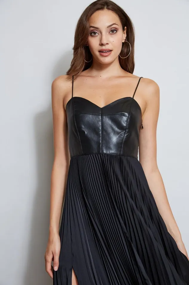 Elie Tahari Sleeveless Dresses Vegan Leather Pleated Dress Black 8211 Women