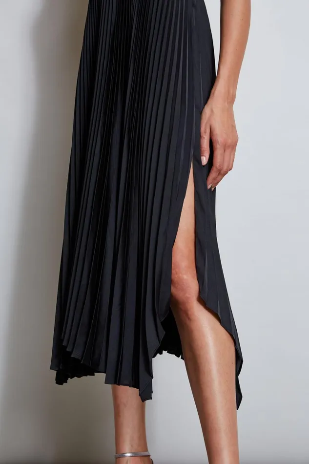 Elie Tahari Sleeveless Dresses Vegan Leather Pleated Dress Black 8211 Women