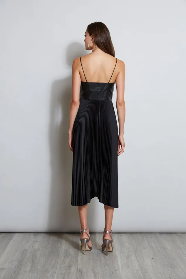 Elie Tahari Sleeveless Dresses Vegan Leather Pleated Dress Black 8211 Women