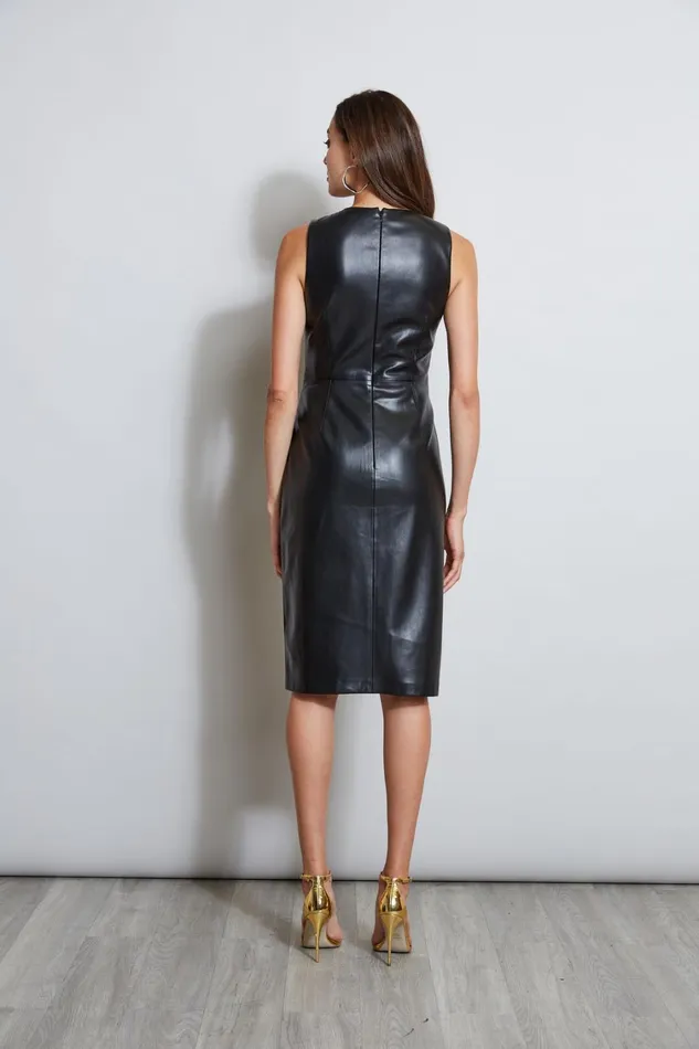 Elie Tahari Sleeveless Dresses Vegan Leather Ruched Wrap Dress Noir 8211 Women