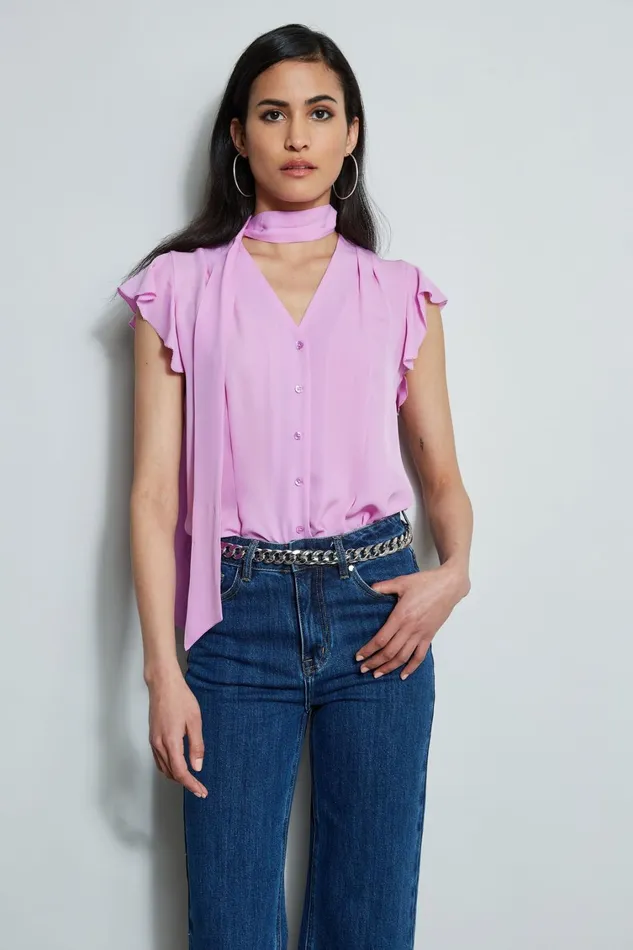 Elie Tahari Tops Flutter Sleeve Tie Shirt Bright Viola 8211 Women