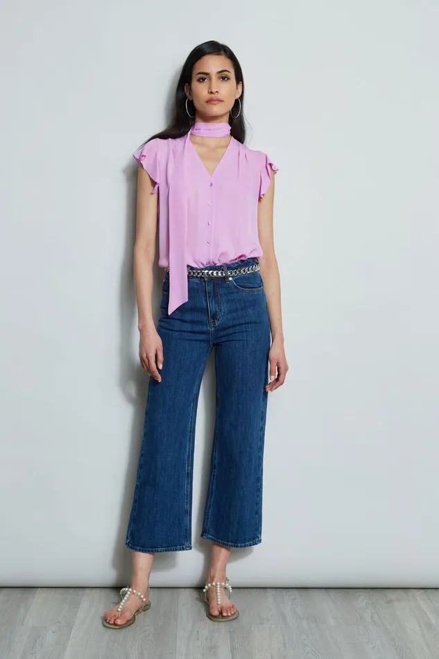 Elie Tahari Tops Flutter Sleeve Tie Shirt Bright Viola 8211 Women