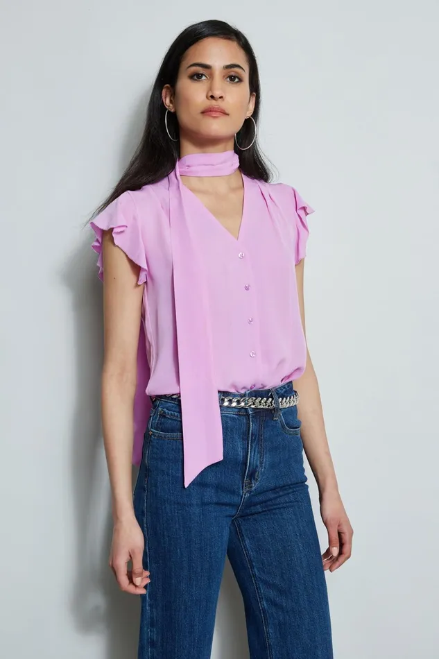 Elie Tahari Tops Flutter Sleeve Tie Shirt Bright Viola 8211 Women