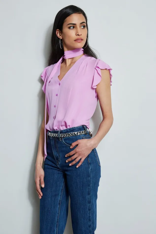 Elie Tahari Tops Flutter Sleeve Tie Shirt Bright Viola 8211 Women