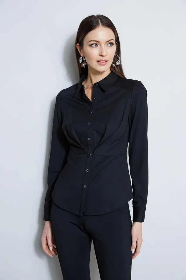 Elie Tahari Tops Ponte Pleated Button Down Shirt Black 8211 Women