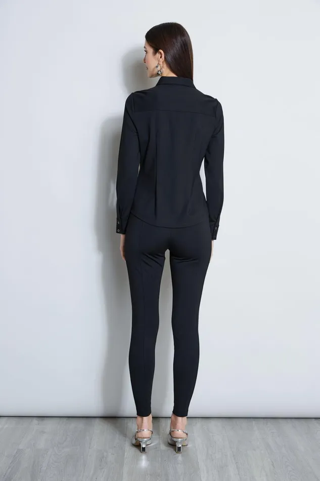 Elie Tahari Tops Ponte Pleated Button Down Shirt Black 8211 Women