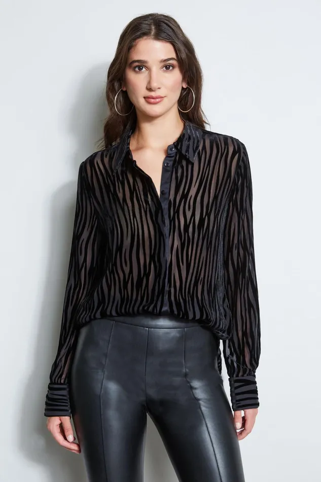 Elie Tahari Tops Zebra Burnout Velvet Shirt Black 8211 Women