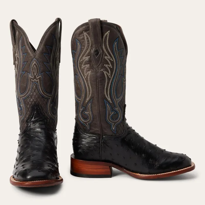 Exotics Men Stetson Ozzy Ostrich Boot Black