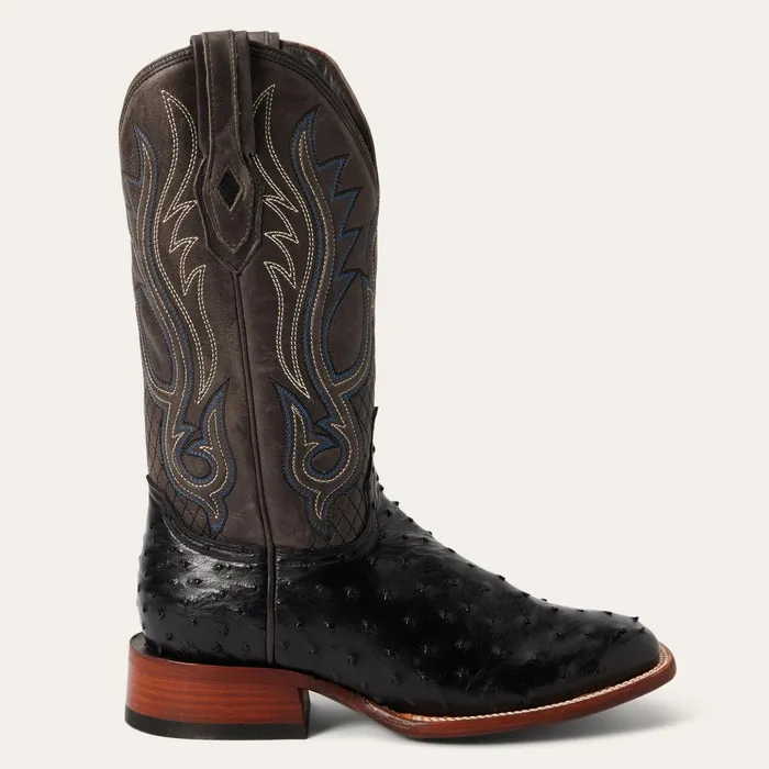 Exotics Men Stetson Ozzy Ostrich Boot Black