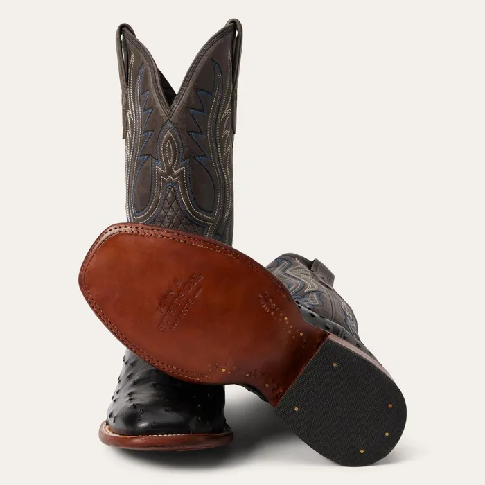 Exotics Men Stetson Ozzy Ostrich Boot Black