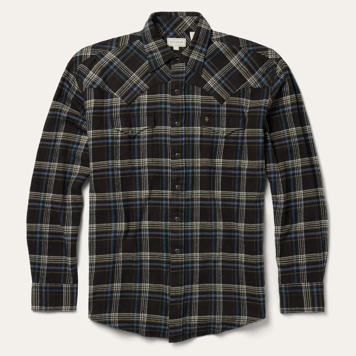 Flannel Shirts Men Stetson Brown Plaid Flannel Western Shirt Brown