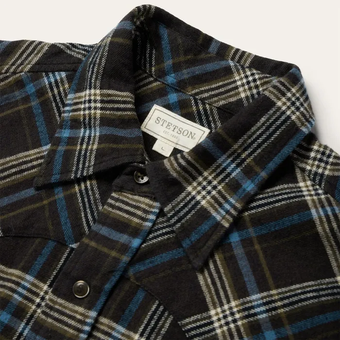 Flannel Shirts Men Stetson Brown Plaid Flannel Western Shirt Brown
