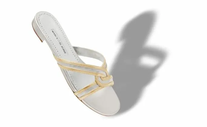 Flats Women Manolo Blahnik GASACHANSilver And Gold Nappa Leather Flat Sandals