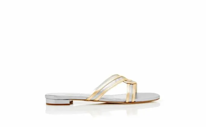 Flats Women Manolo Blahnik GASACHANSilver And Gold Nappa Leather Flat Sandals Flats Women Manolo Blahnik GASACHANSilver And Gold Nappa Leather Flat Sandals