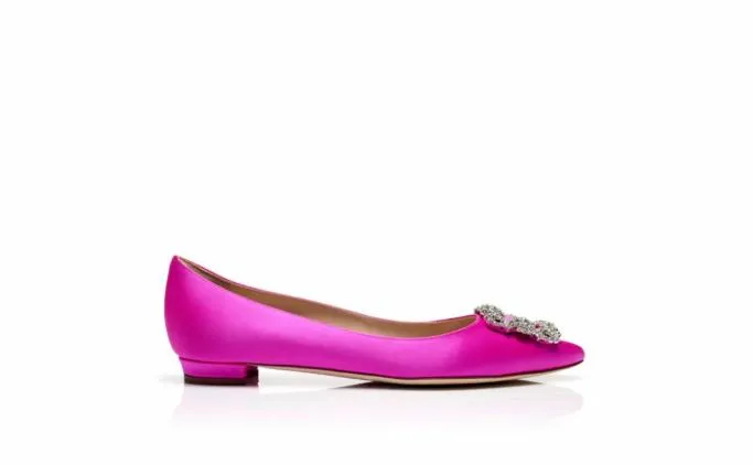Flats Women Manolo Blahnik HANGISIFLATPink Satin Jewel Buckle Flat Pumps Flats Women Manolo Blahnik HANGISIFLATPink Satin Jewel Buckle Flat Pumps