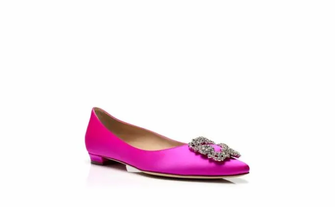 Flats Women Manolo Blahnik HANGISIFLATPink Satin Jewel Buckle Flat Pumps Flats Women Manolo Blahnik HANGISIFLATPink Satin Jewel Buckle Flat Pumps