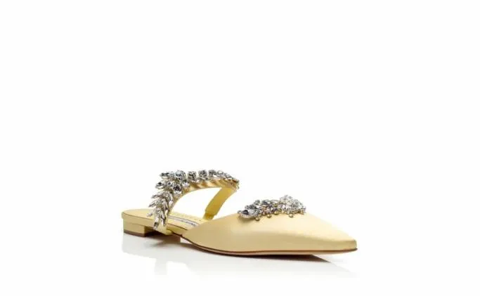 Flats Women Manolo Blahnik LURUMFLATCream Satin Crystal Embellished Flat Mules