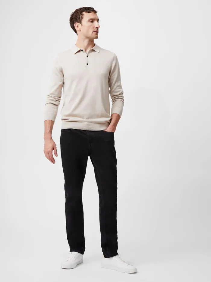 French Connection 3 Button Knit Polo Shirt Stone Man Knitwear