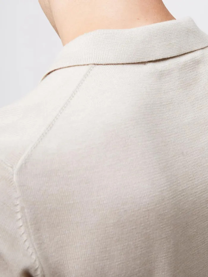 French Connection 3 Button Knit Polo Shirt Stone Man Knitwear