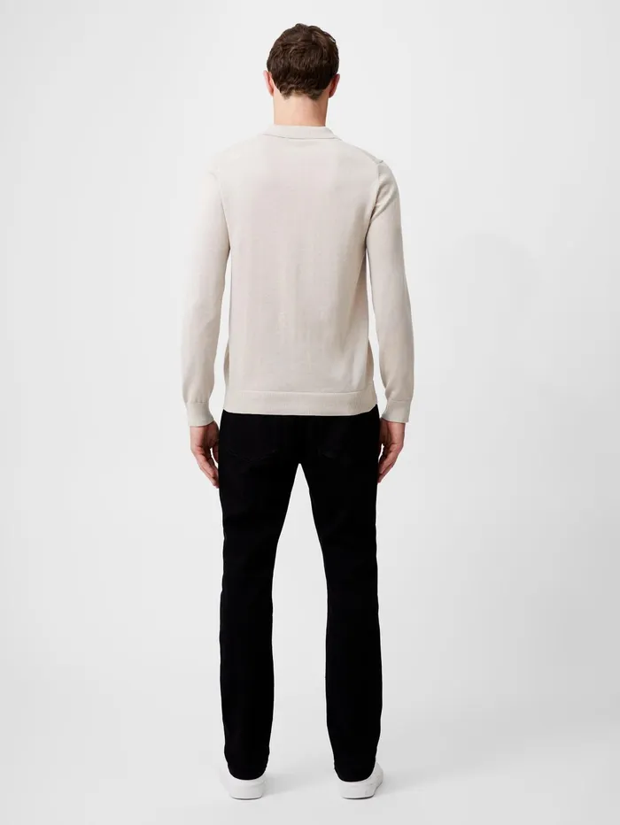 French Connection 3 Button Knit Polo Shirt Stone Man Knitwear