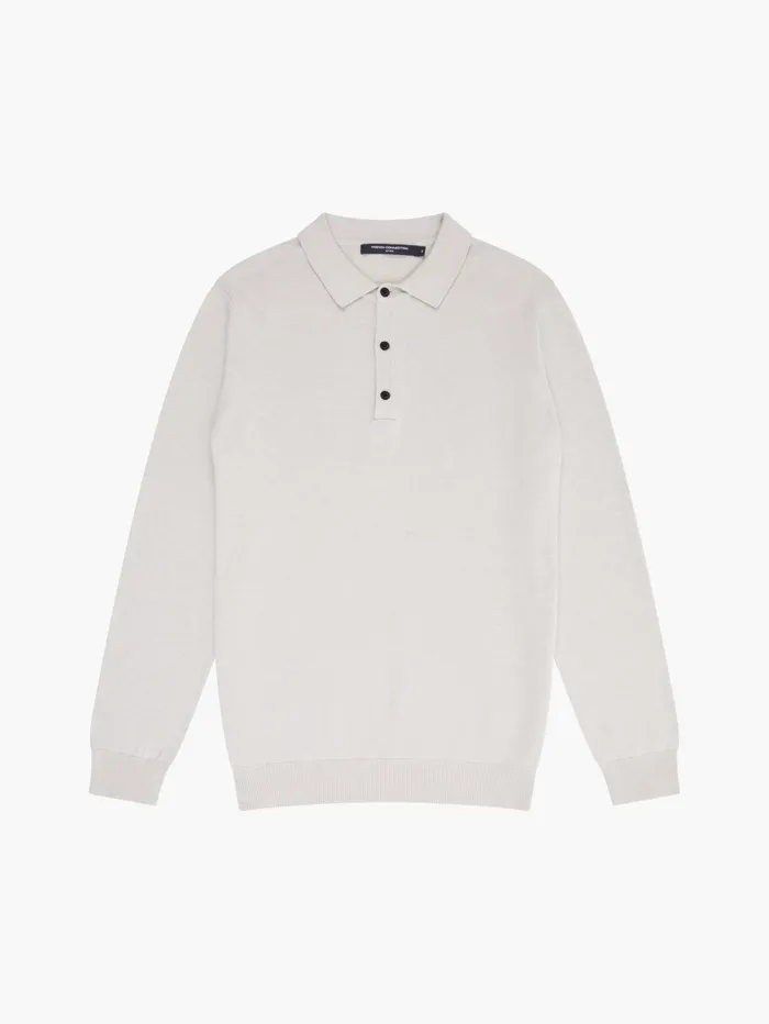 French Connection 3 Button Knit Polo Shirt Stone Man Knitwear