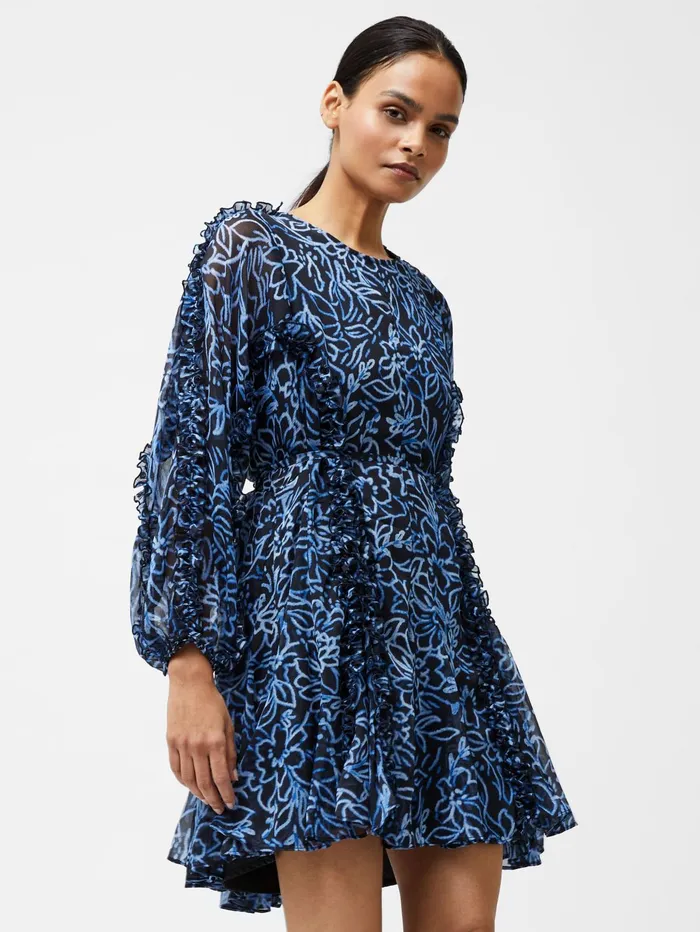 French Connection Anna Emina Chiffon Mini Dress Navy Multi Woman Dresses