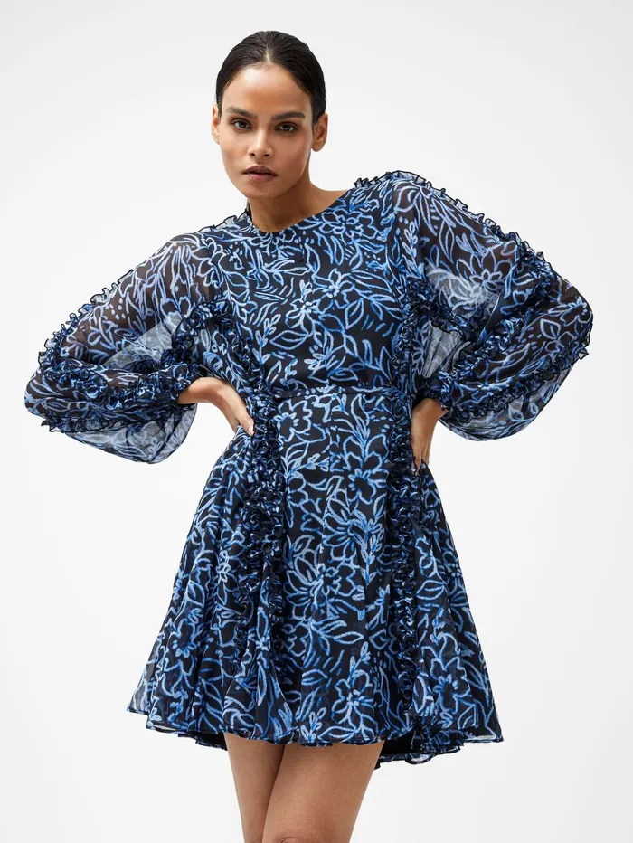 French Connection Anna Emina Chiffon Mini Dress Navy Multi Woman Dresses