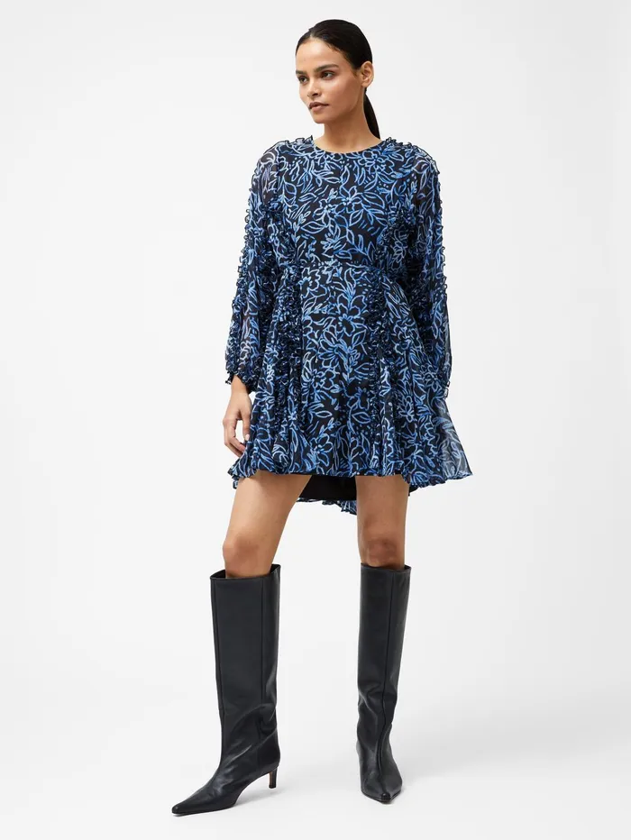 French Connection Anna Emina Chiffon Mini Dress Navy Multi Woman Dresses