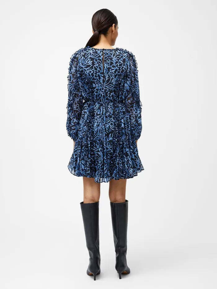 French Connection Anna Emina Chiffon Mini Dress Navy Multi Woman Dresses