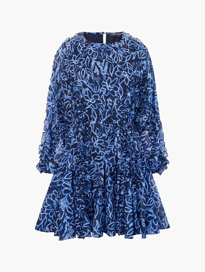 French Connection Anna Emina Chiffon Mini Dress Navy Multi Woman Dresses