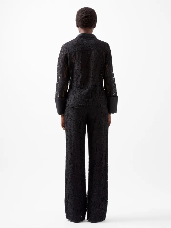 French Connection Asura Lace Long Sleeve Shirt Blackout Woman Tops