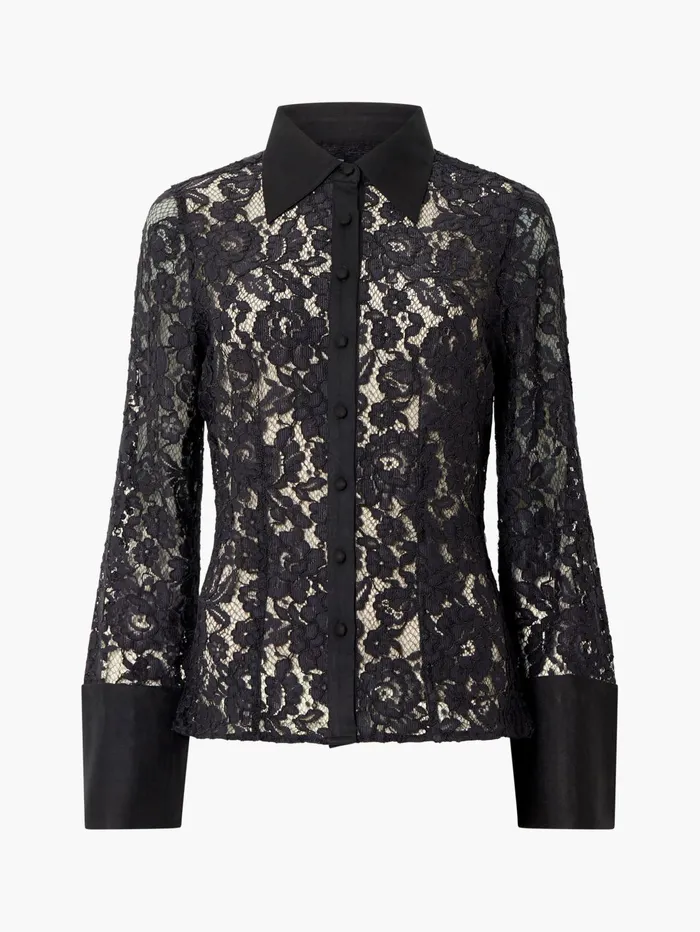 French Connection Asura Lace Long Sleeve Shirt Blackout Woman Tops