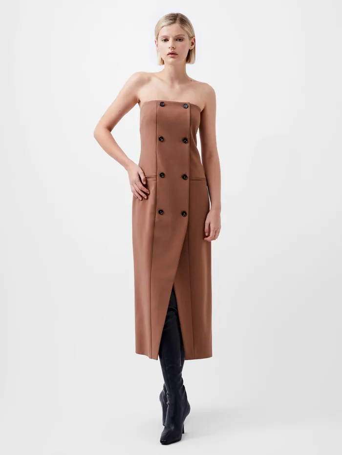 French Connection Azra Twill Bandeau Midi Dress Camel Woman Dresses