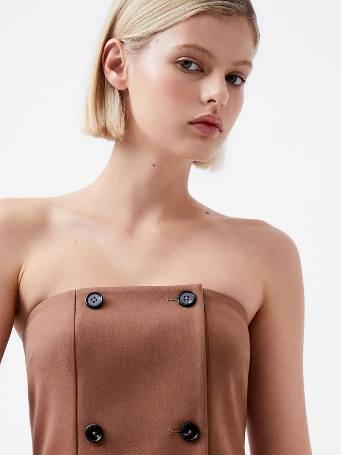 French Connection Azra Twill Bandeau Midi Dress Camel Woman Dresses