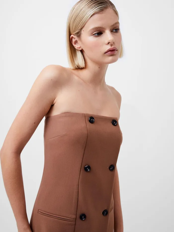 French Connection Azra Twill Bandeau Midi Dress Camel Woman Dresses