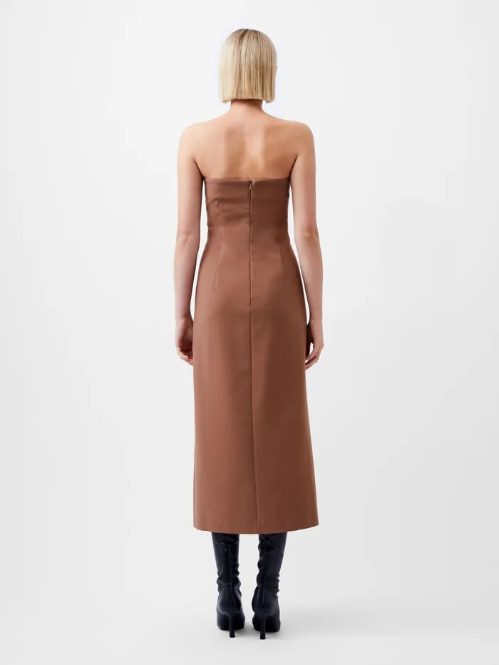 French Connection Azra Twill Bandeau Midi Dress Camel Woman Dresses
