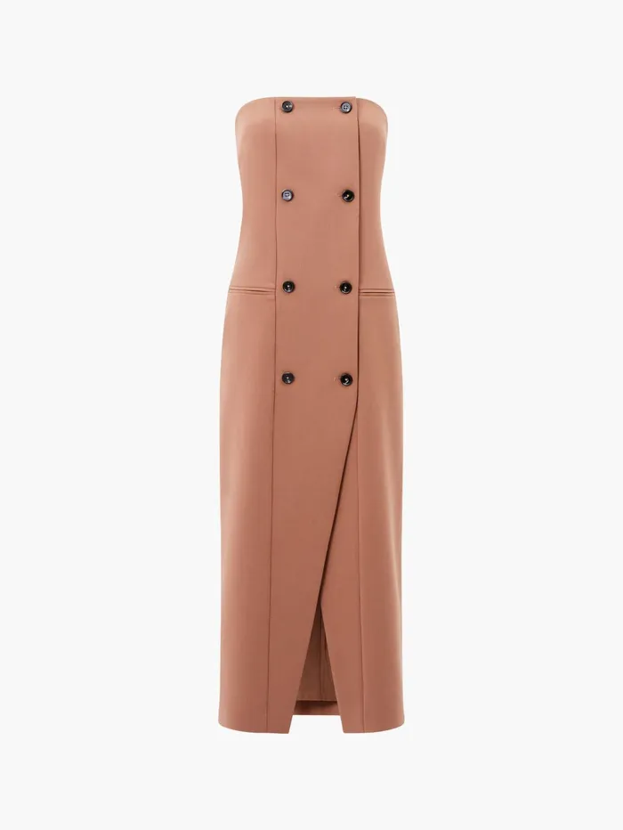 French Connection Azra Twill Bandeau Midi Dress Camel Woman Dresses