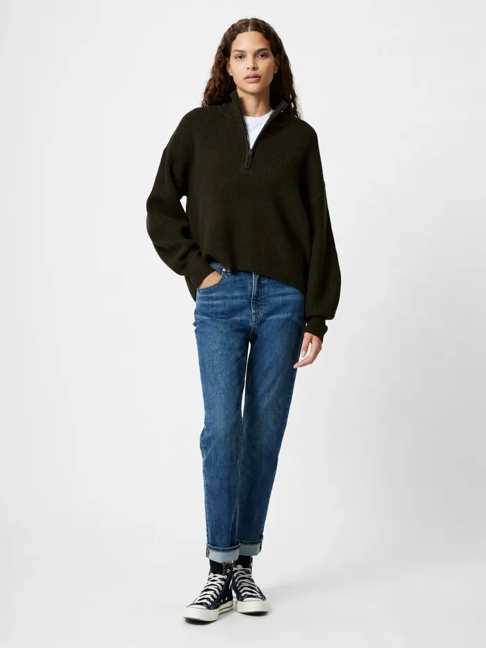 French Connection Babysoft Half Zip Jumper Brunswick Green Woman Jumpers and Cardigans