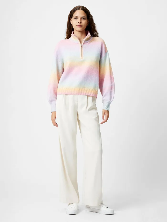 French Connection Babysoft Space Dye Half Zip Jumper Pastel Multi Woman Jumpers and Cardigans