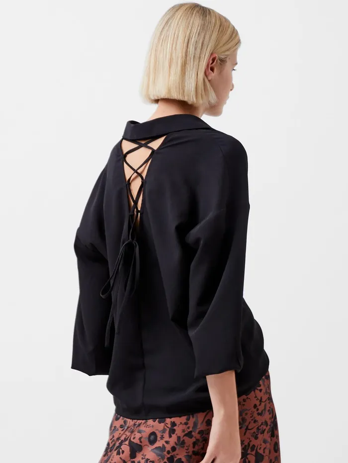 French Connection Capriana Crepe Tie Back Shirt Blackout Woman Tops