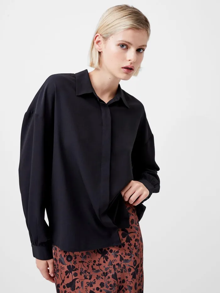 French Connection Capriana Crepe Tie Back Shirt Blackout Woman Tops