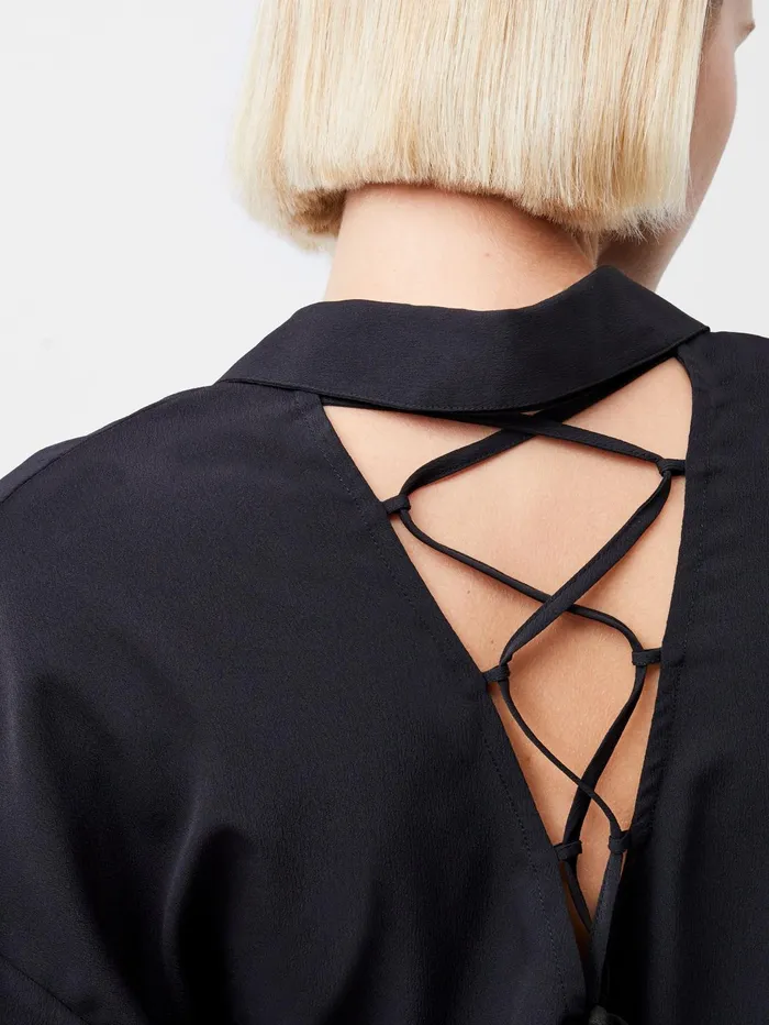 French Connection Capriana Crepe Tie Back Shirt Blackout Woman Tops
