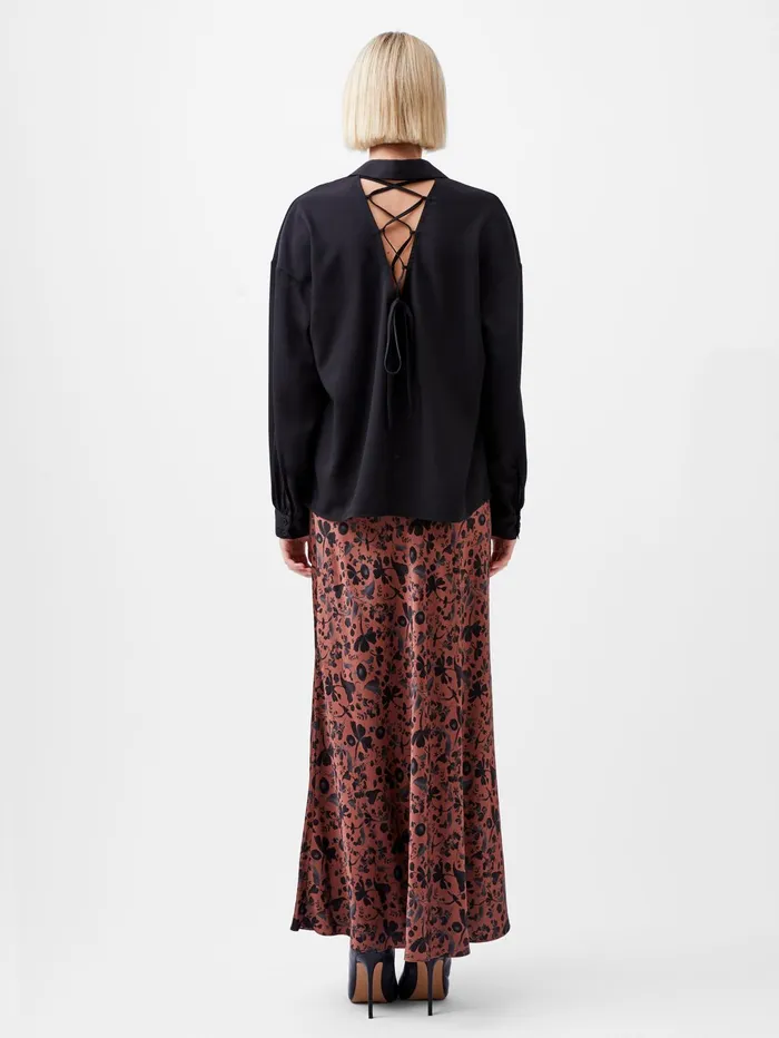 French Connection Capriana Crepe Tie Back Shirt Blackout Woman Tops